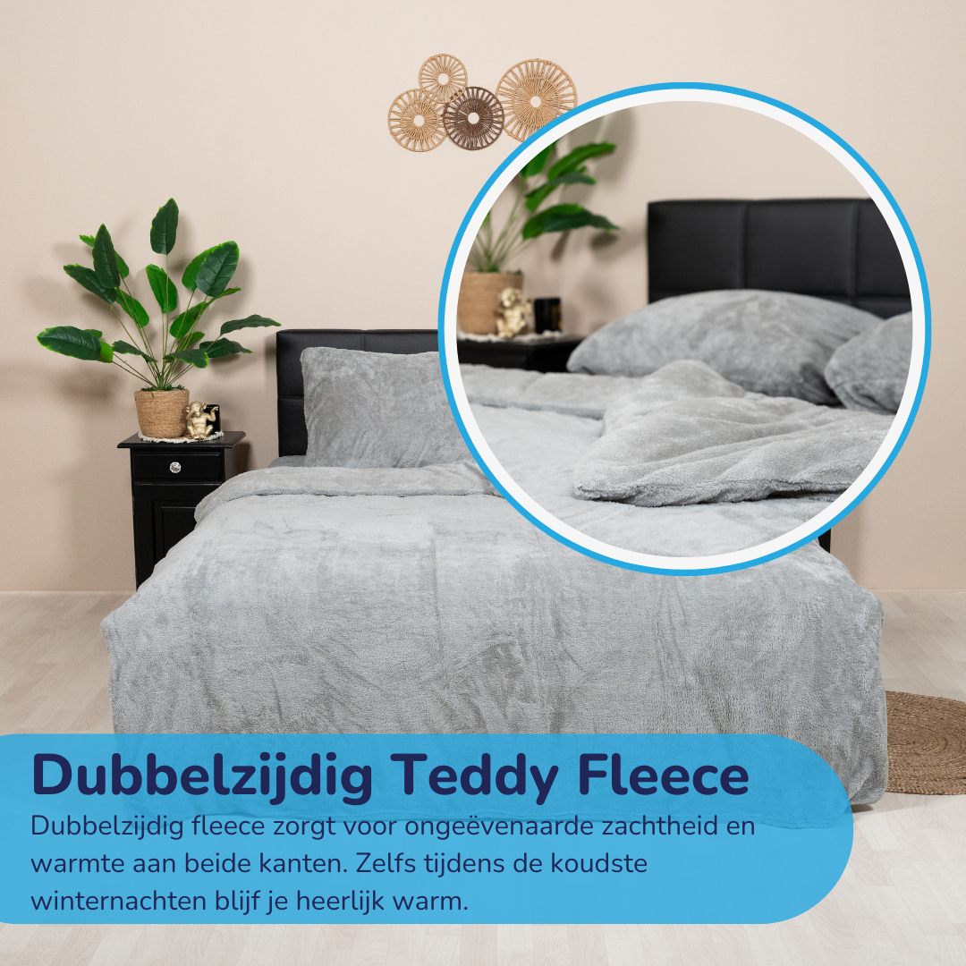 Decoware teddy fleece dekbedovertrek - 2 kanten teddy - Grijs