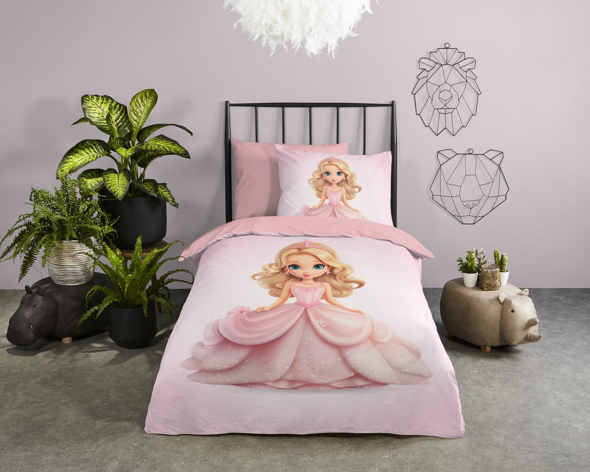 Pure kinderdekbedovertrek Bella prinses - roze - microvezel - eenpersoons (140x220 + 60x70 cm)