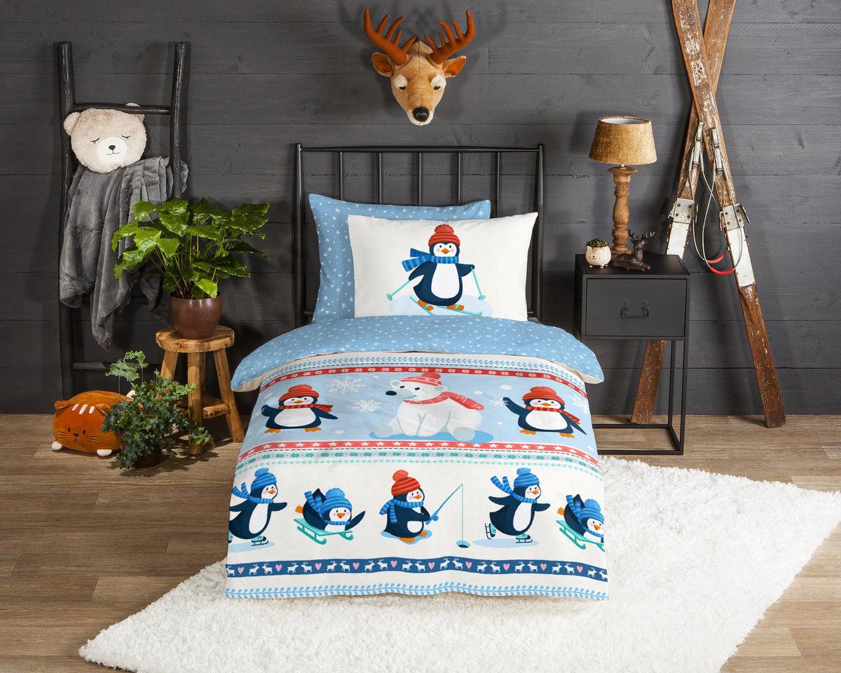 Good Morning kinderdekbedovertrek Penguins - flanel - eenpersoons (140x220 + 60x70 cm)