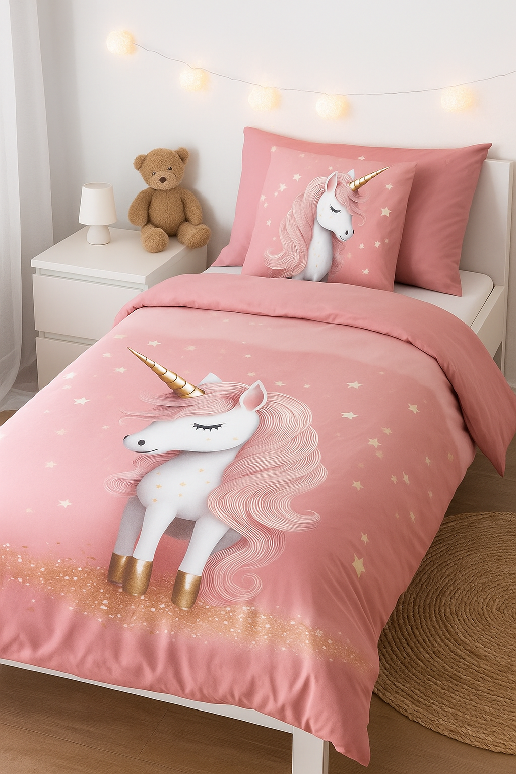 Pure kinderdekbedovertrek Sparkles - Eenhoorn - microvezel - eenpersoons (140x220 + 60x70 cm)