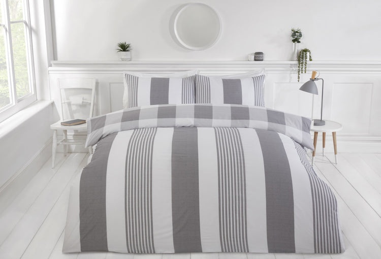 Purest Home dekbedovertrek Chambray Stripe - grijs - Polykatoen - lits-jumeaux (230x220 + 2st. 50x75 cm)