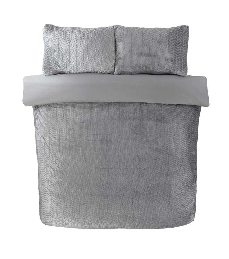 So Soft dekbedovertrek Chevron Teddy - grijs - teddy fleece - bovenaanzicht