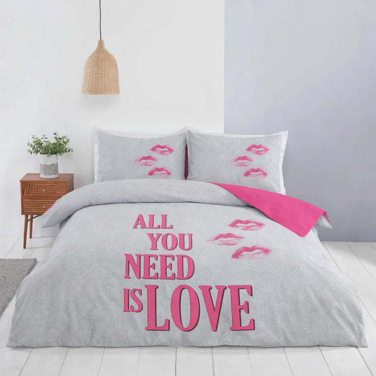 Sweet Home dekbedovertrek All You Need is Love - roze - katoen - eenpersoons (140x200 + 70x80 cm)