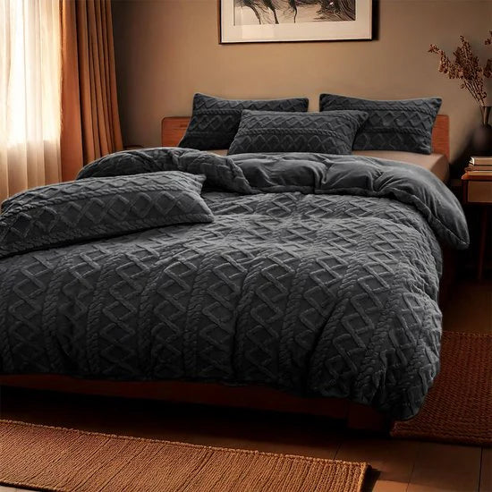 Zydante dekbedovertrek Jaquard Teddy - Antraciet - microvezel - eenpersoons (140x220 + 60x70 cm)