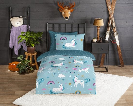 Good Morning kinderdekbedovertrek Snowycorn - flanel - eenpersoons (140x220 + 60x70 cm)