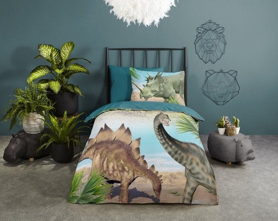 Good Morning kinderdekbedovertrek Dino's - katoen - eenpersoons (140x220 + 60x70 cm)