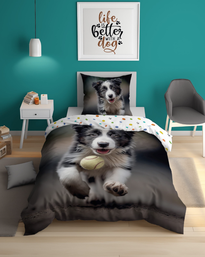 Glow in the dark kinderdekbedovertrek Hond - katoen - eenpersoons (140x200+70x80 cm)