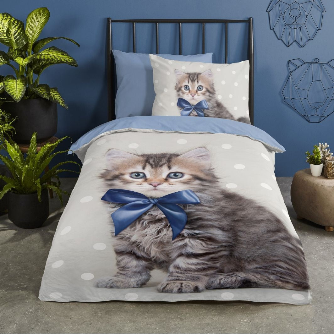 Good Morning kinderdekbedovertrek kitten Mae - katoen - eenpersoons (140x220 + 60x70 cm)