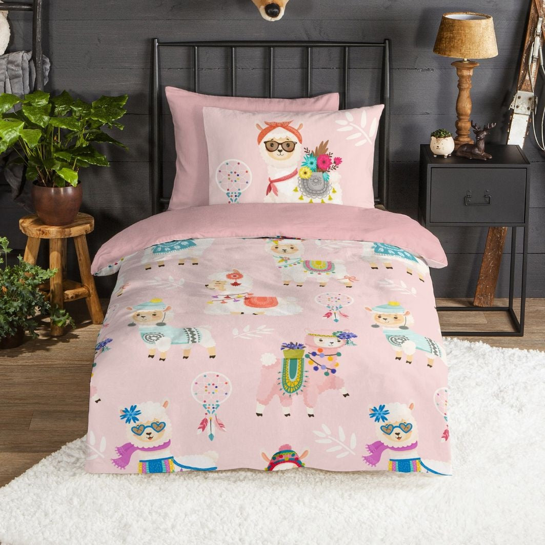 Good Morning dekbedovertrek Ladida Lama - flanel - eenpersoons (140x220 + 60x70 cm)