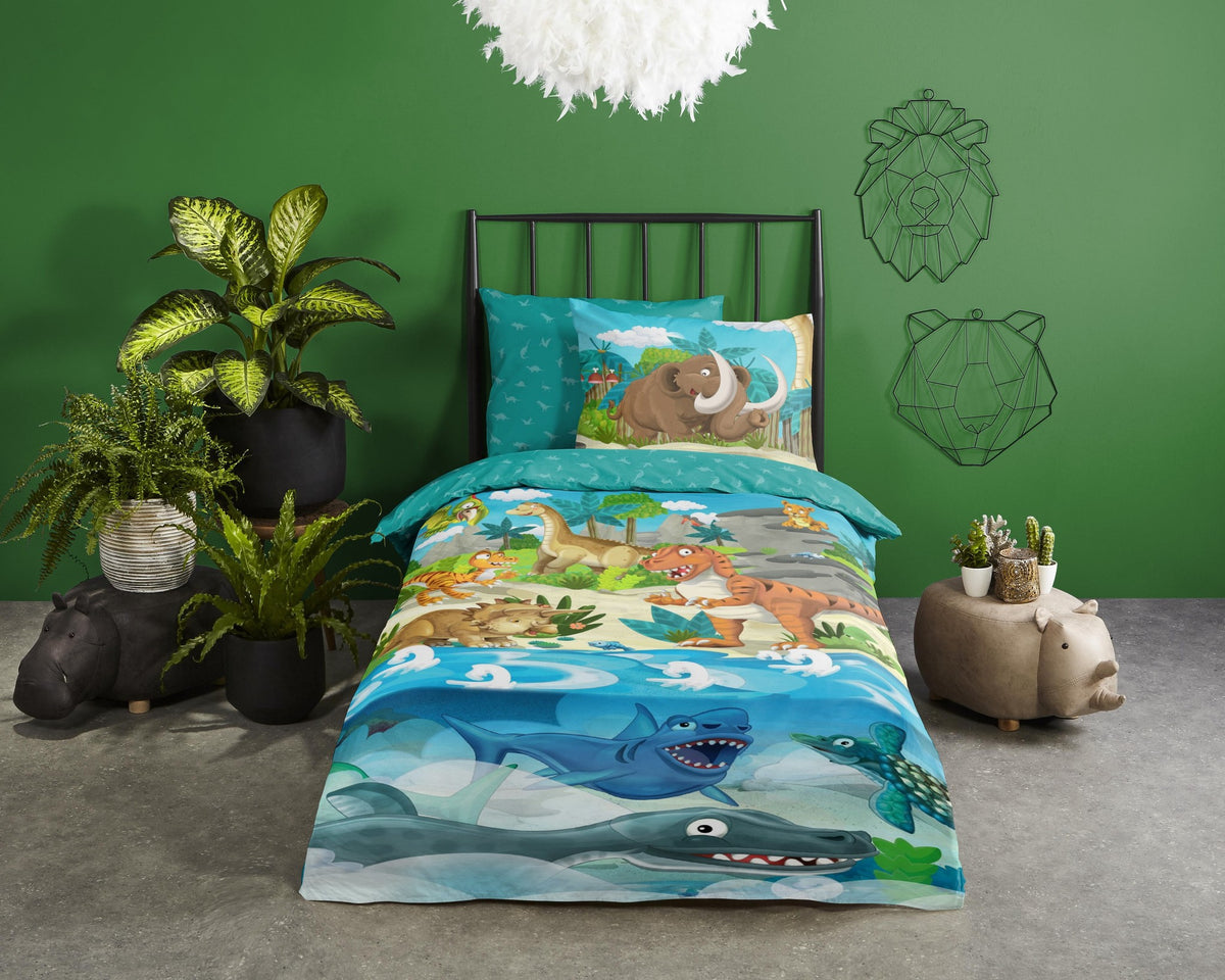 Good Morning kinderdekbedovertrek Prehistoric Dino - katoen - eenpersoons (140x220 + 60x70 cm)