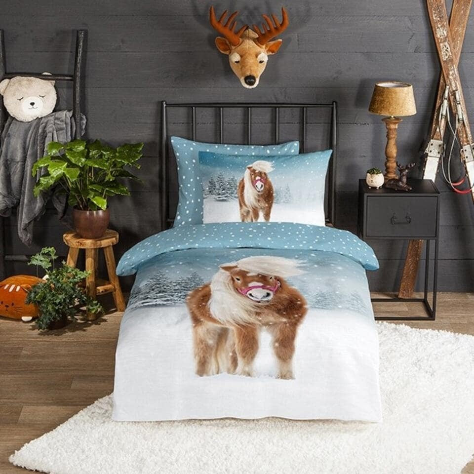 Good Morning kinderdekbedovertrek Sweet Pony - flanel - eenpersoons (140x220 + 60x70 cm)