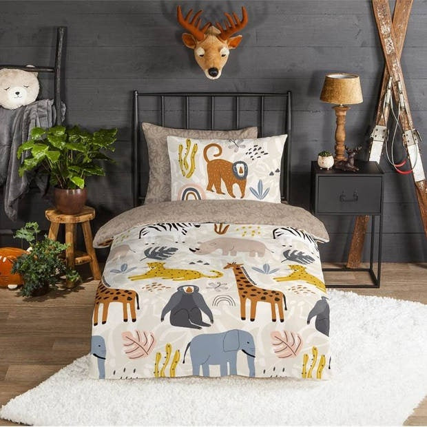 Good Morning kinderdekbedovertrek Jungle - flanel - eenpersoons (140x220 + 60x70 cm)
