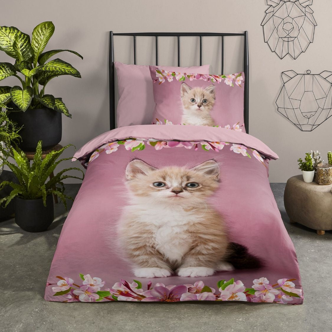 Good Morning kinderdekbedovertrek kitten Look - katoen - eenpersoons (140x220 + 60x70 cm)