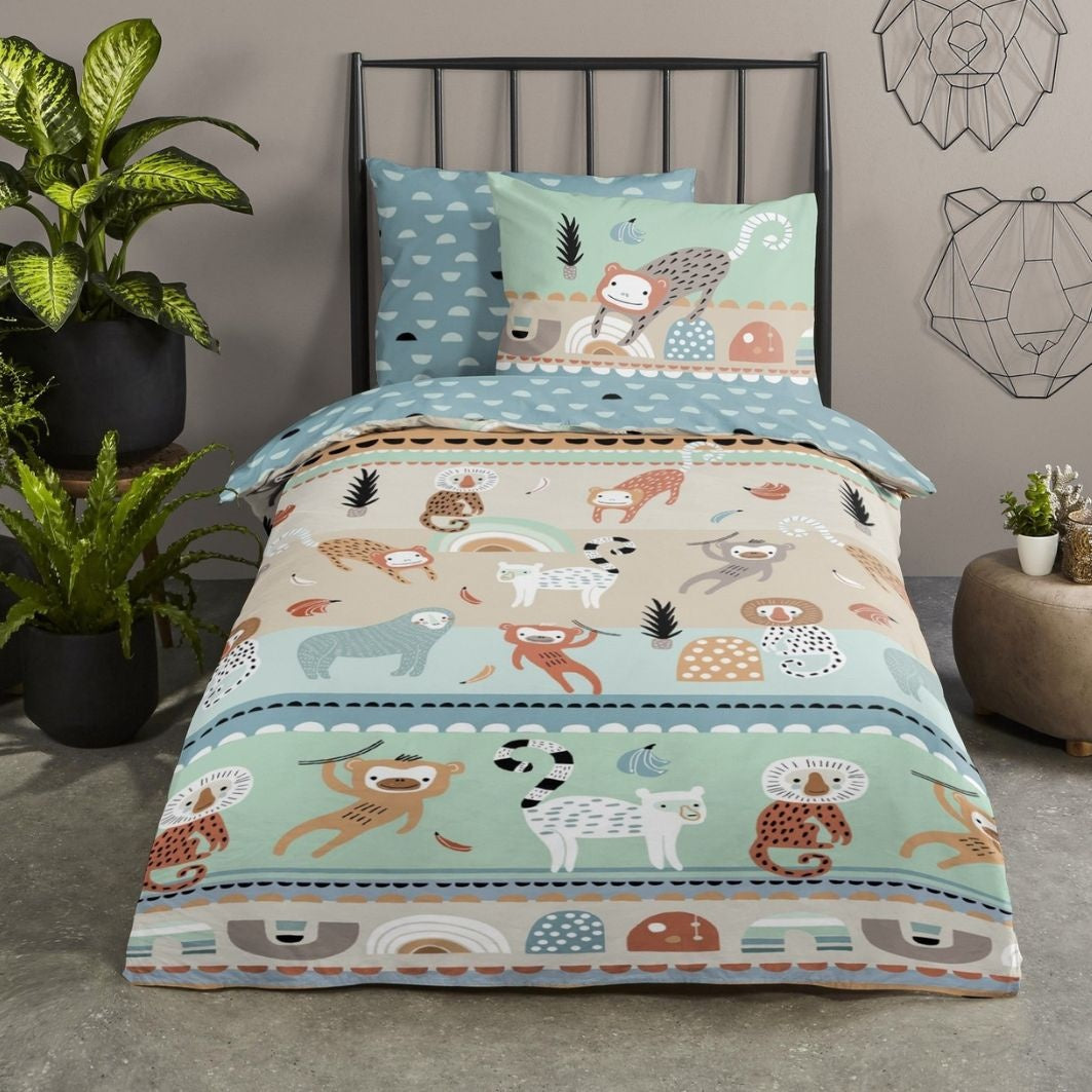 Good Morning kinderdekbedovertrek Play Animals - katoen - eenpersoons (140x220 + 60x70 cm)
