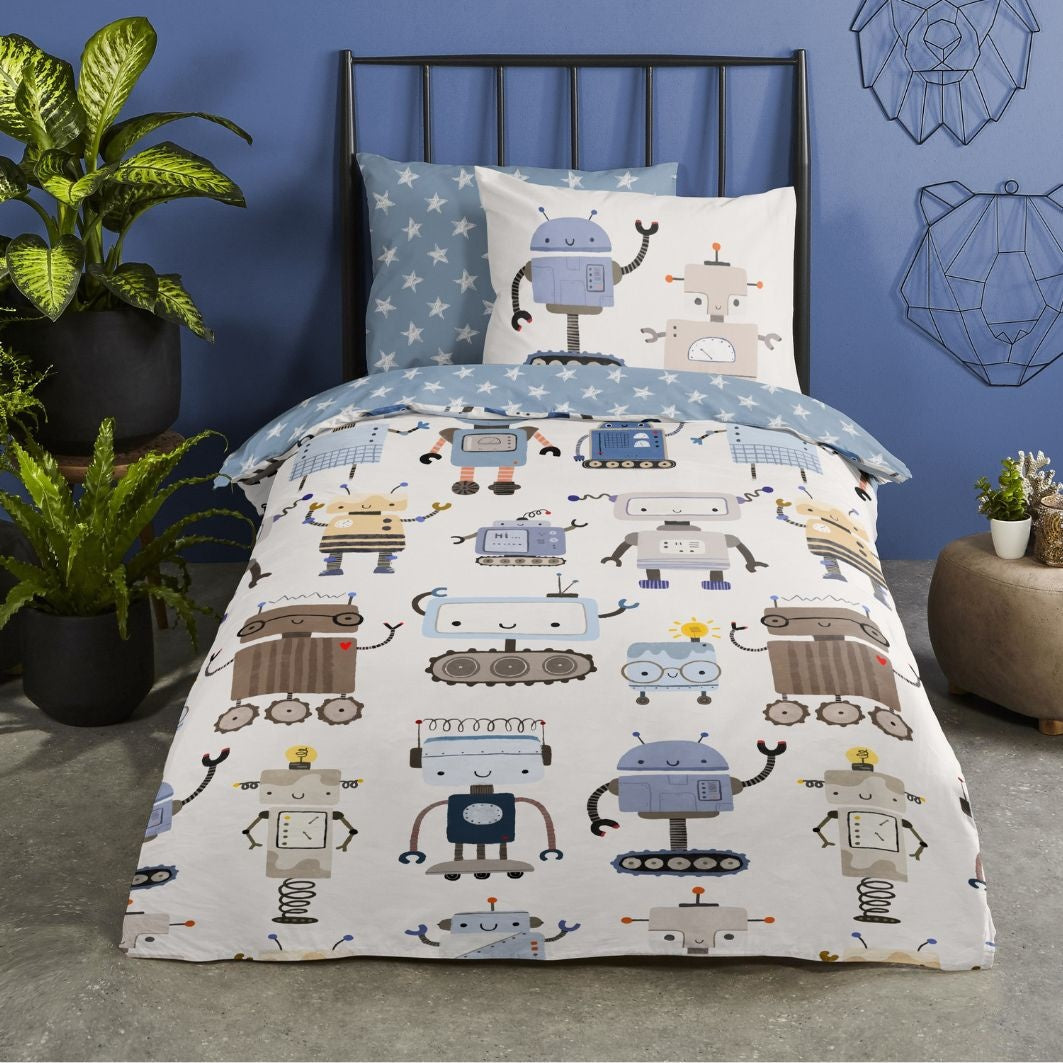 Good Morning kinderdekbedovertrek Robo - katoen - eenpersoons (140x220 + 60x70 cm)