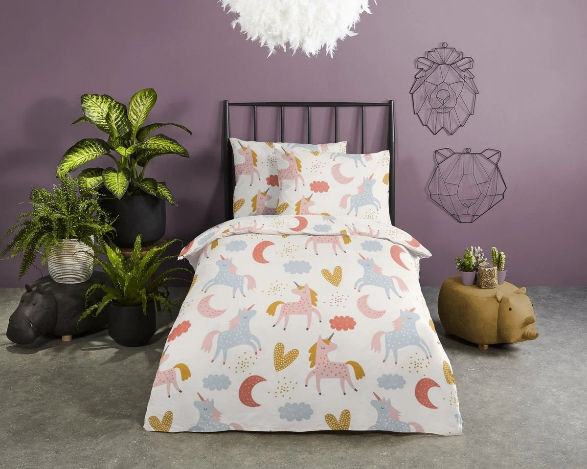 Good Morning dekbedovertrek Unicorn love - katoen - ledikant (100x135 + 40x60 cm)