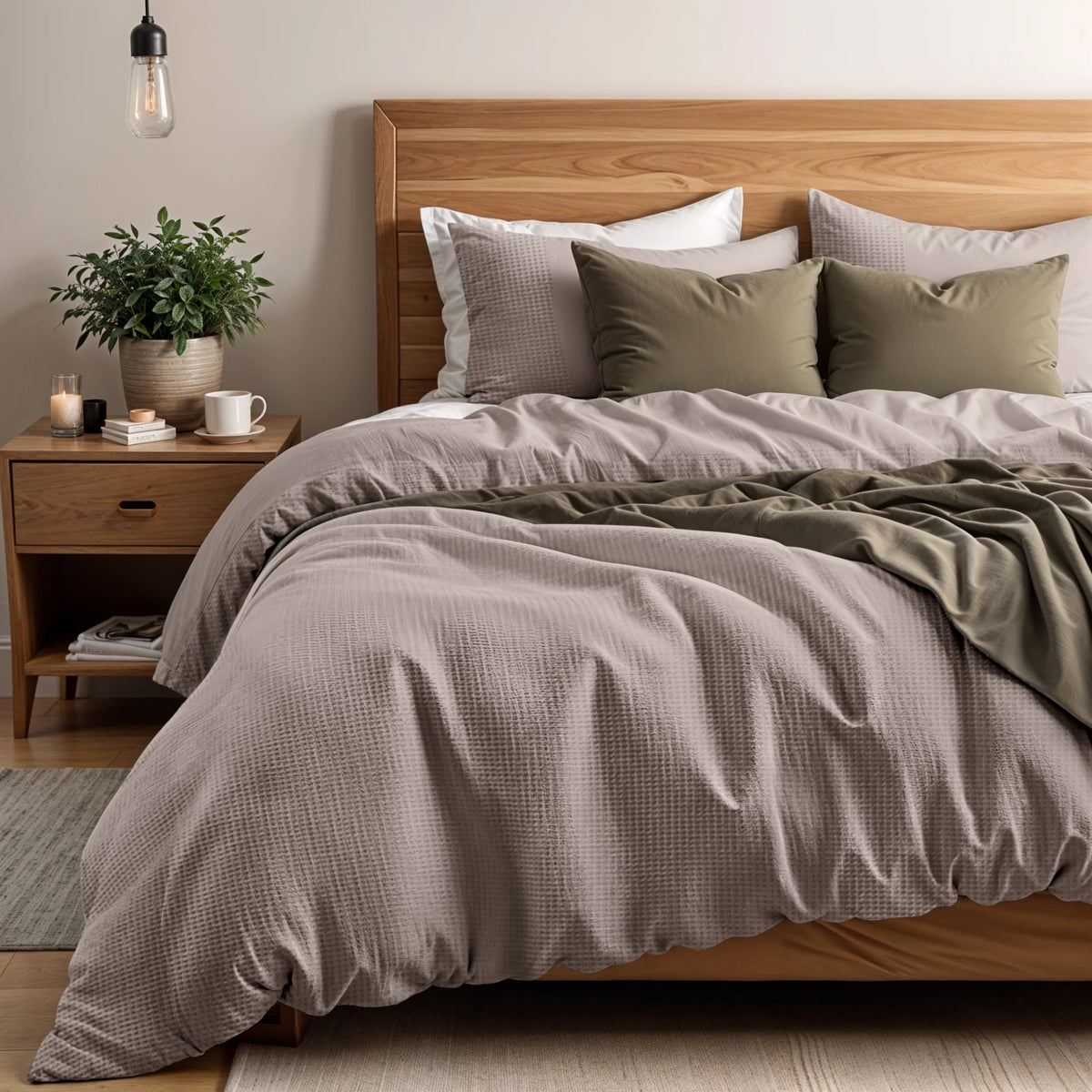 Sleeptime dekbedovertrek Waffle - Katoen percale- Taupe