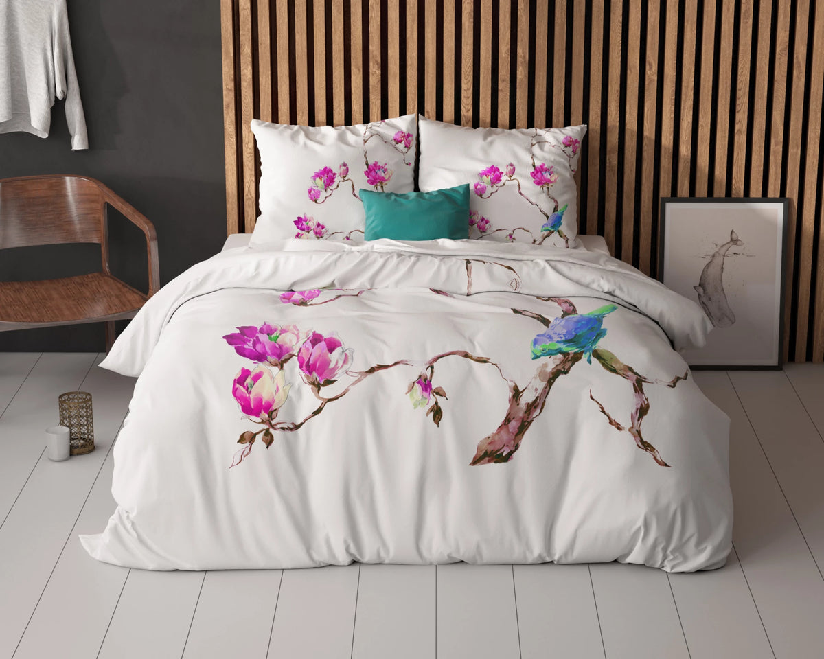 Sleeptime dekbedovertrek Magnolias - wit - microvezel