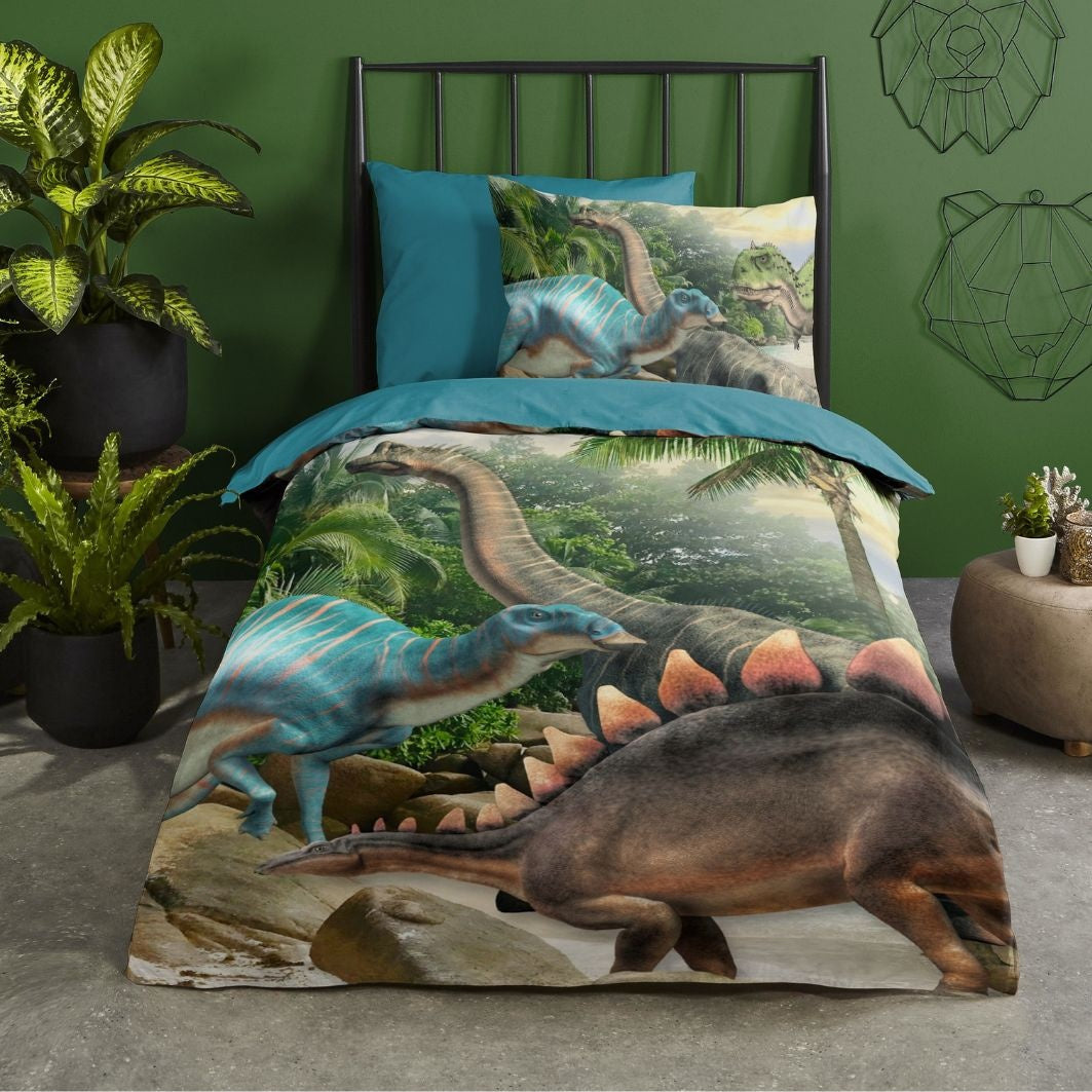 Pure kinderdekbedovertrek Prehistory Dino - microvezel - eenpersoons (140x220 + 60x70 cm)