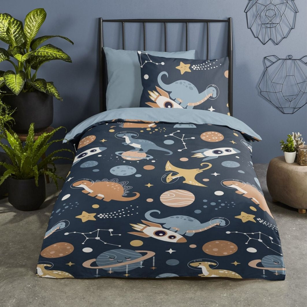 Pure kinderdekbedovertrek Spacedino - microvezel - eenpersoons (140x220 + 60x70 cm)