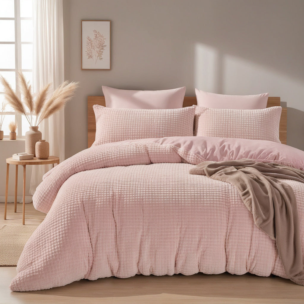 Sleeptime teddy fleece dekbedovertrek onderkant microvezel Check - roze - lits-jumeaux