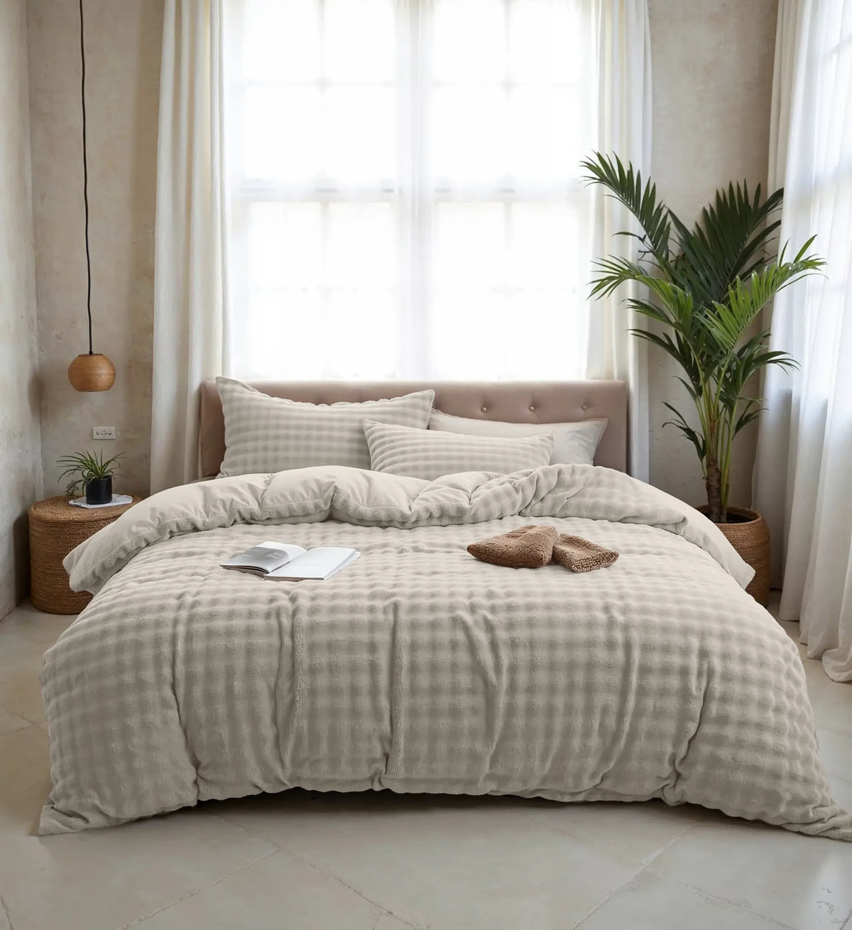 Sleeptime fleece dekbedovertrek onderkant microvezel Pom Pom - Off white