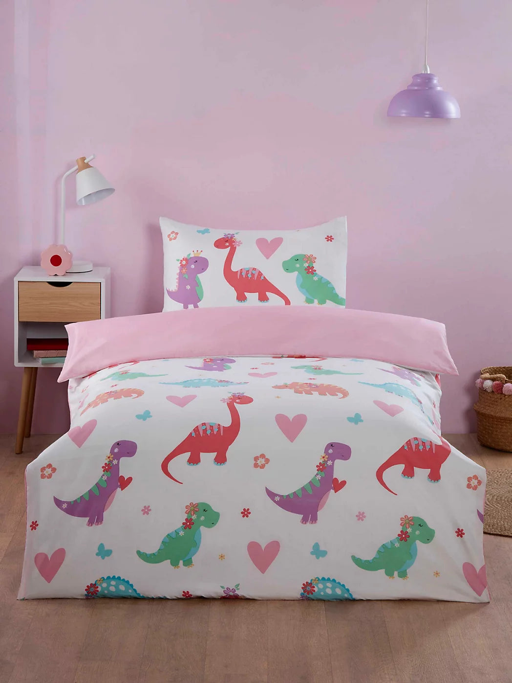 So Soft Peuterdekbedovertrek Dino Daisy - microvezel - (120x150 + 40x60 cm)