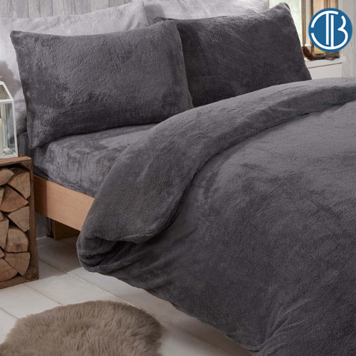 Decoware teddy fleece dekbedovertrek - antraciet - 2 kanten teddy