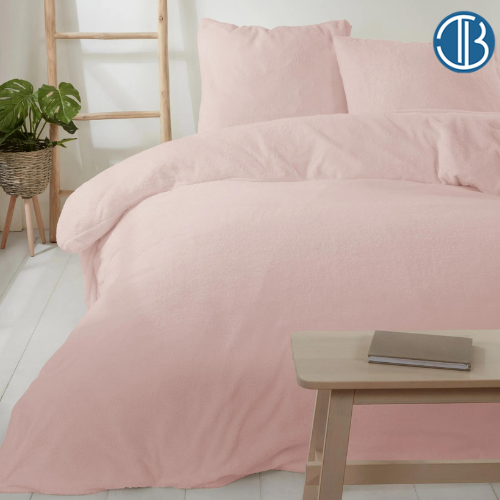 Decoware teddy fleece dekbedovertrek - Licht roze - 2 kanten teddy - Met tafeltje