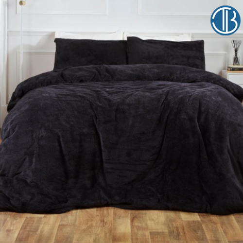 Decoware teddy fleece dekbedovertrek - zwart - 2 kanten teddy - In beeld