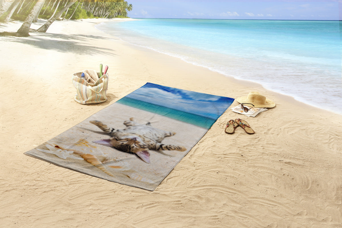 Good Morning strandlaken Beachcat - Polyvelours (75x150 cm)