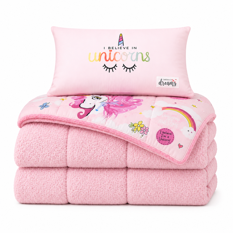 Decoware kinderdekbed en overtrek in 1 - Pink Dreams - Teddy/Katoen - Incl. kussensloop - 140x220 cm