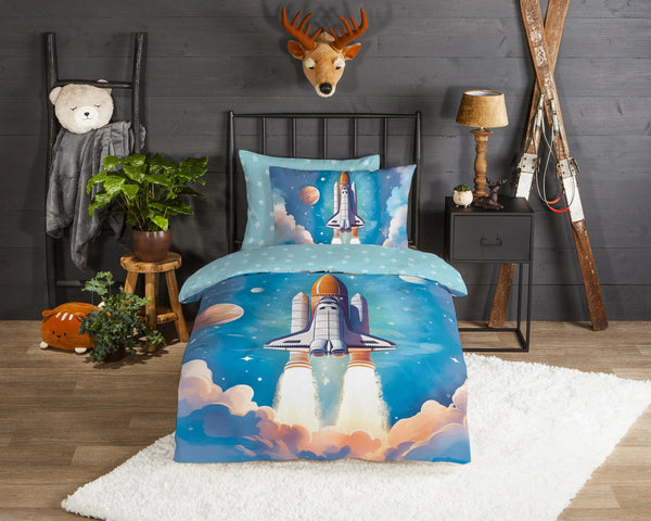 Good Morning kinderdekbedovertrek Fred - Spaceshuttle - katoen - eenpersoons (140x220 + 60x70 cm)