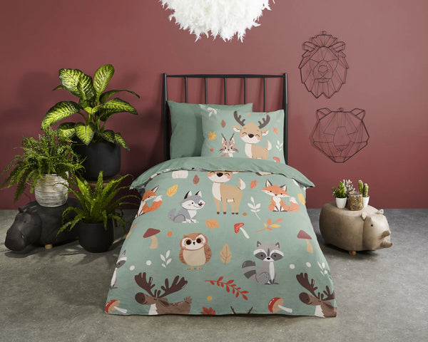 Good Morning kinderdekbedovertrek Ville - groen - katoen - eenpersoons (140x220 + 60x70 cm)