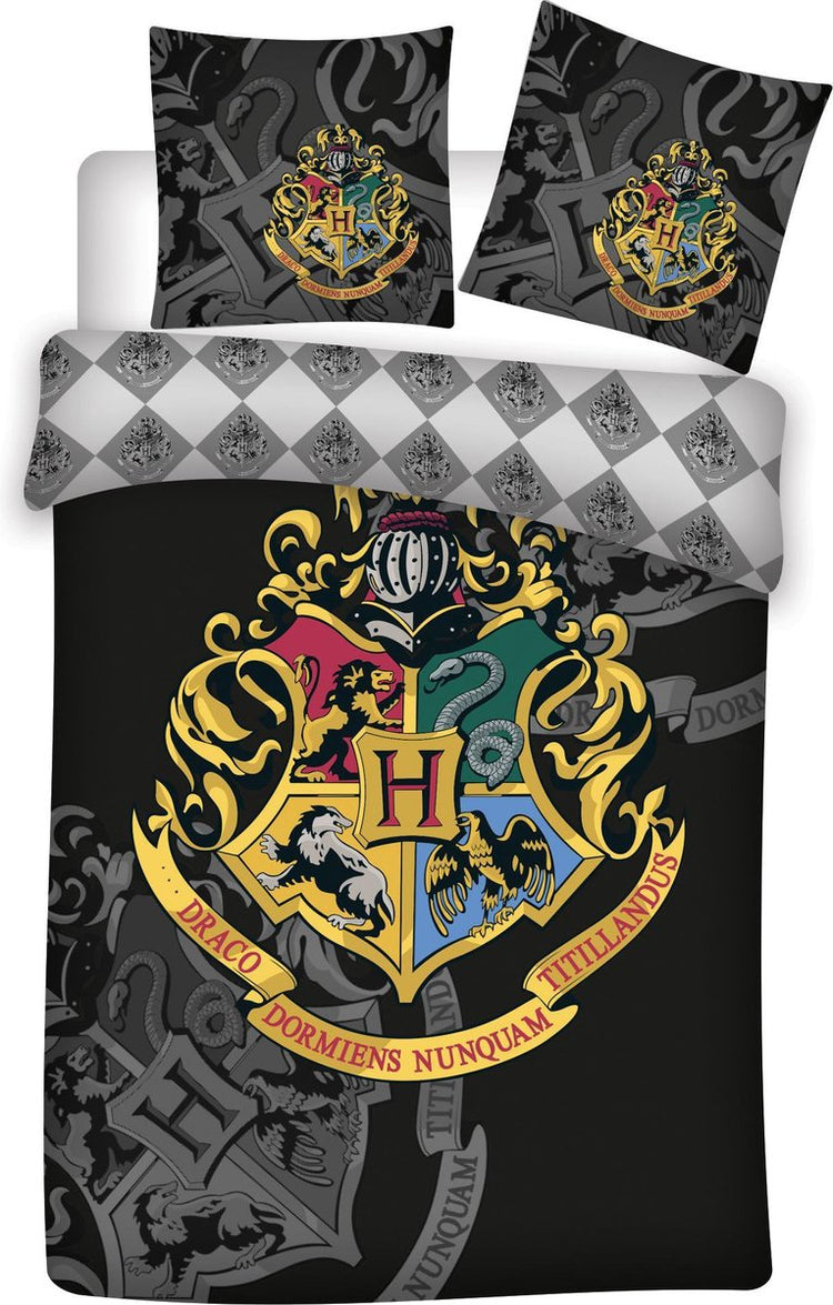 Harry Potter kinderdekbedovertrek Hogwarts wapen - Microvezel - eenpersoons (140x200 + 65x65 cm)