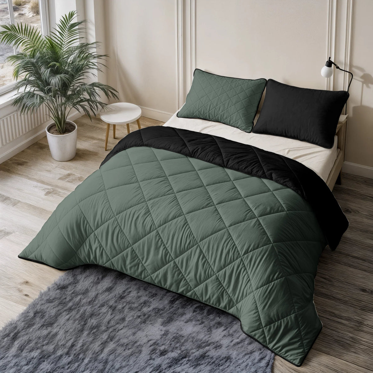 Lazy All-in-One dekbed inclusief kussensloop - Groen/Zwart