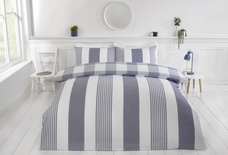 Purest Home dekbedovertrek Chambray Stripe - denim - Polykatoen - lits-jumeaux (230x220 + 2st. 50x75 cm)