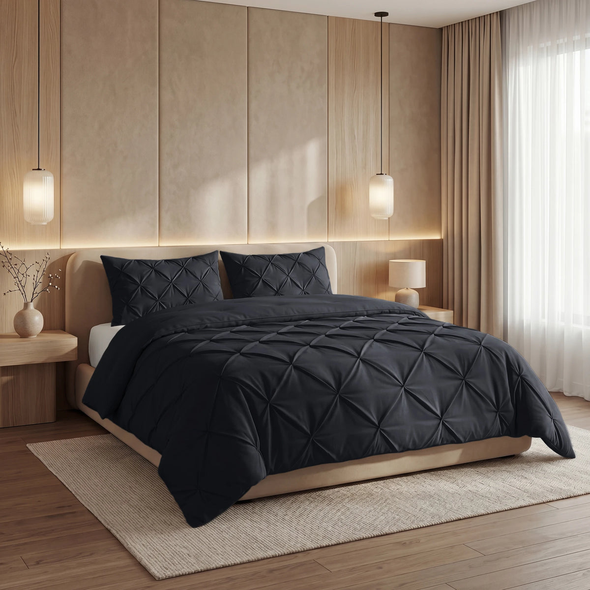 Sleeptime Lazy dekbed en overtrek in 1 - Pintuck - antraciet - exclusief kussensloop