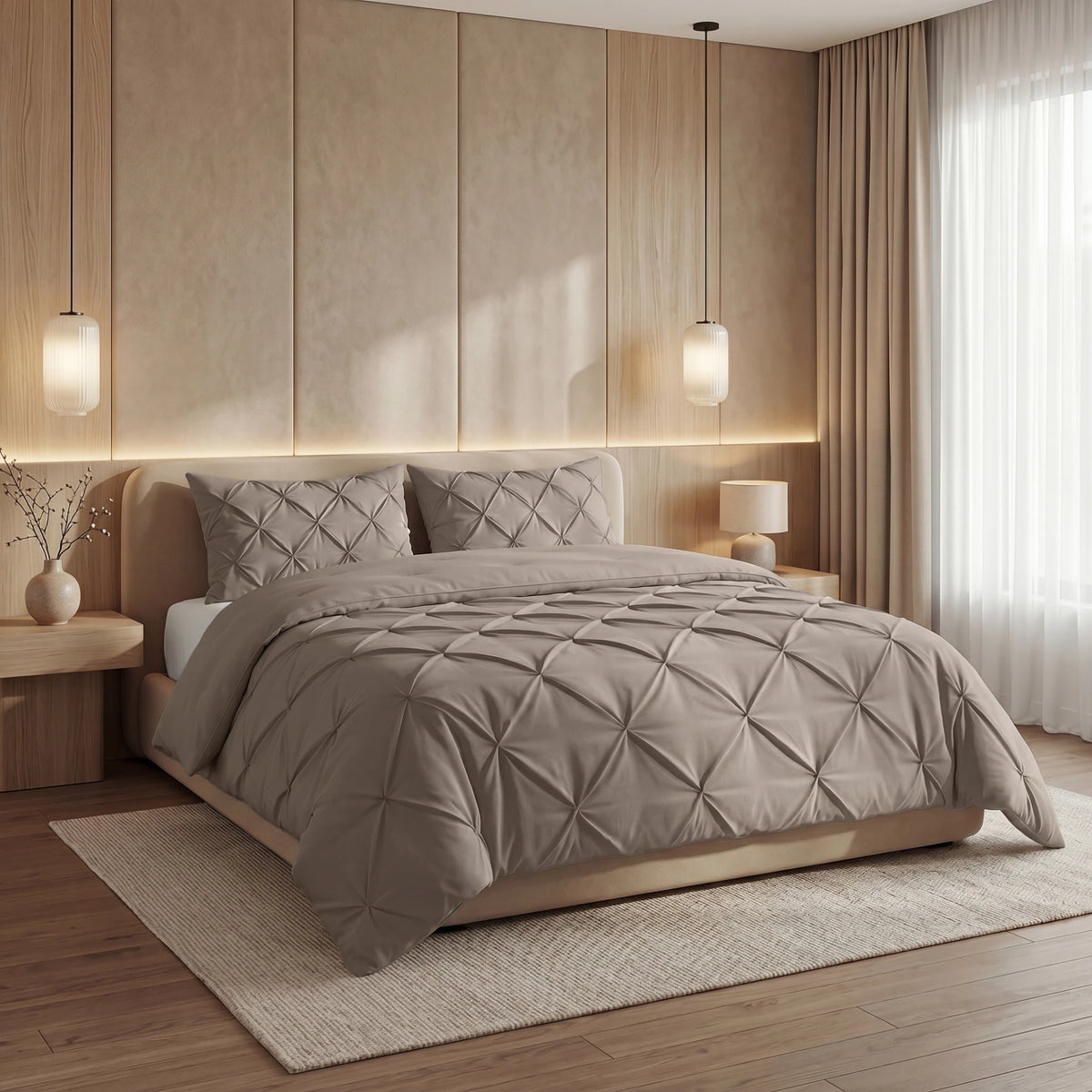 Sleeptime Lazy dekbed en overtrek in 1 - Pintuck - taupe - exclusief kussensloop