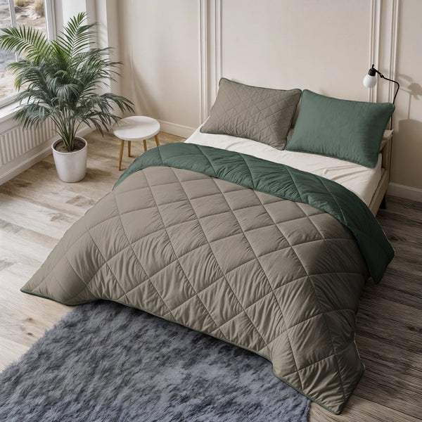 Lazy All-in-One dekbed inclusief kussensloop - Groen/Taupe