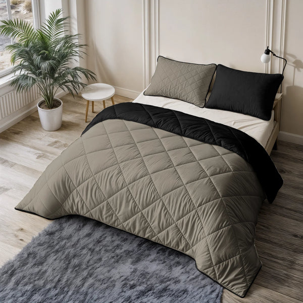 Lazy All-in-One dekbed inclusief kussensloop - Zwart/Taupe