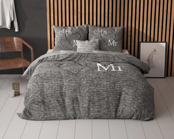 Sleeptime dekbedovertrek Mr & Mrs 3 - katoen - Lits Jumeaux (240x200/220 cm + 2st. 60x70cm)