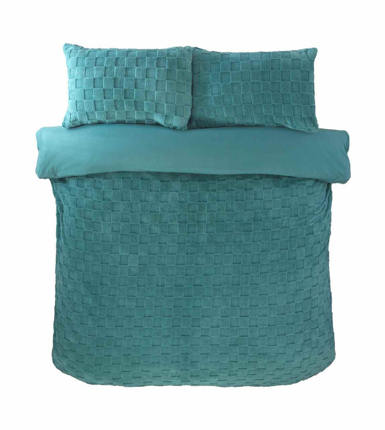 So Soft dekbedovertrek Check Teddy - mintgroen - teddy fleece - bovenzijde