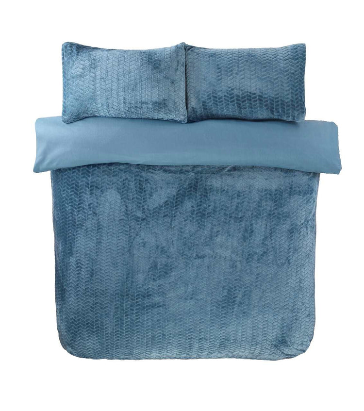 So Soft dekbedovertrek Chevron Teddy - blauw - teddy fleece - bovenaanzicht