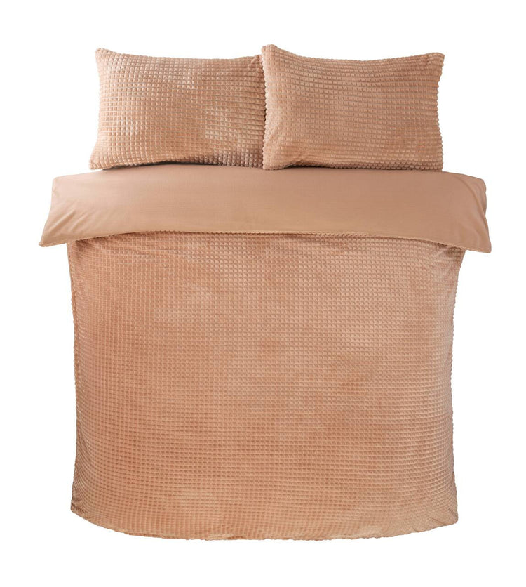 So Soft dekbedovertrek Waffle Teddy - Latte - Teddy Fleece - bovenaanzicht