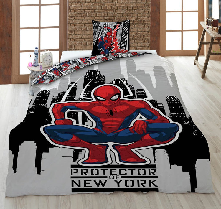 Spiderman kinderdekbedovertrek Protect the City - olykatoen - eenpersoons (140x200 + 65x65 cm)