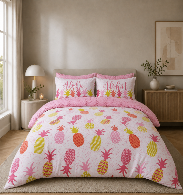 Studio Art dekbedovertrek Ananas - roze - Polykatoen - lits-jumeaux (230x220 + 2st. 50x75 cm)