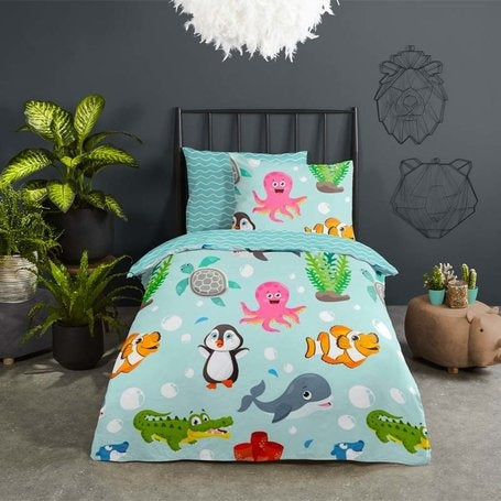 Good Morning kinderdekbedovertrek Seaworld - katoen - eenpersoons (140x220 + 60x70 cm)