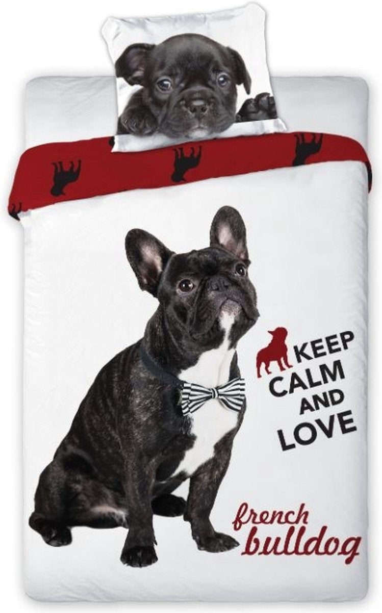 Dekbedovertrek Franse Bulldogs - katoen - eenpersoons 140x200 + 70x90 cm)