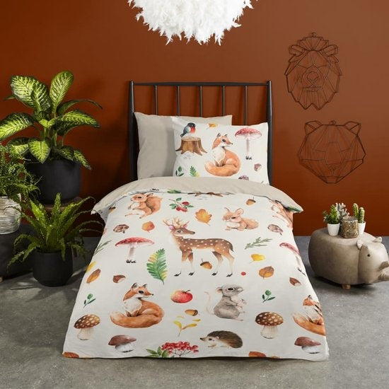 Good Morning kinderdekbedovertrek bosdieren - flanel - eenpersoons (140x220 + 60x70 cm)
